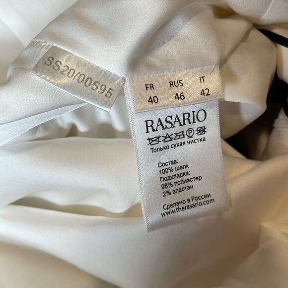 RASARIO One Shoulder Bow Embellished Silk Satin Black and White Maxi Gown Sz 8 - Picture 10 of 10